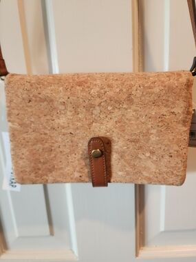Francesca's Collections Natural Cork Crossbody with Brown Trim
